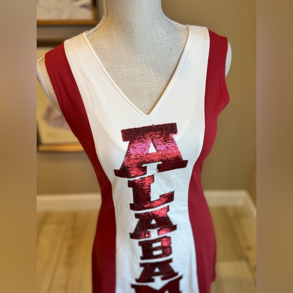 New! QUEEN OF SPARKLES Crimson and White Sequin Alabama Mini Dress - Picture 6 of 9
